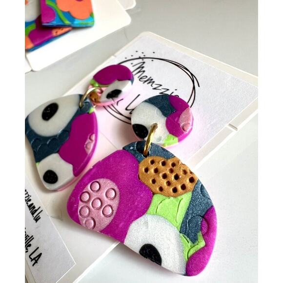 Handmade Polymer Clay Earrings Handcrafted Artwork Floral - Picture 4 of 6